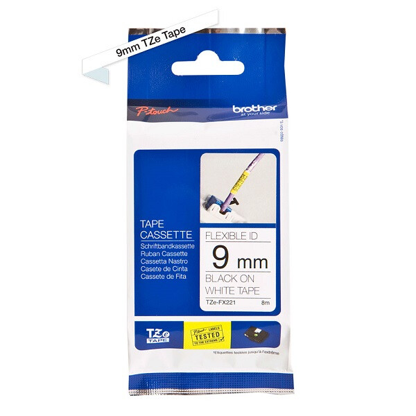 Kārtridžs Brother 9mm Black on White (TZEFX221)