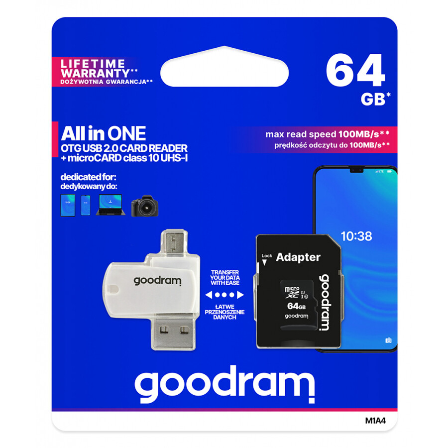 Atmiņas kartes Goodram 64 GB MicroSDXC (M1A4-0640R12)