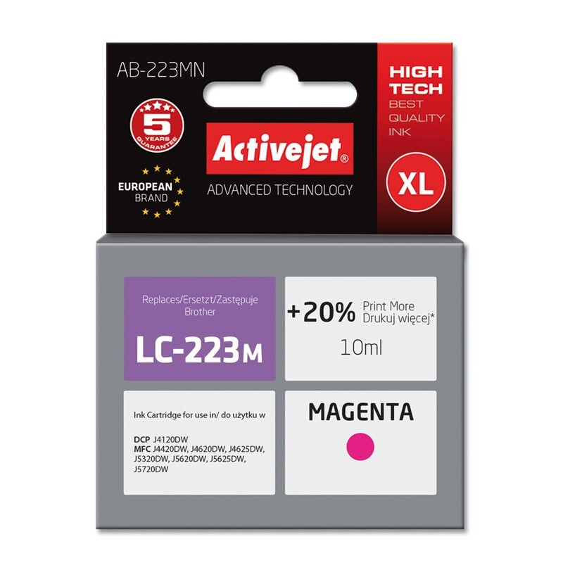 Kārtridžs Activejet AB-223MN Ink for Brother 10 ml magenta (AB-223MN)