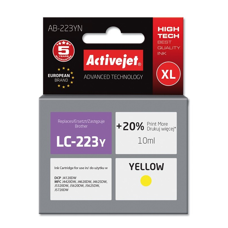 Kārtridžs Activejet AB-223YN Ink for Brother 10 ml yellow (AB-223YN)
