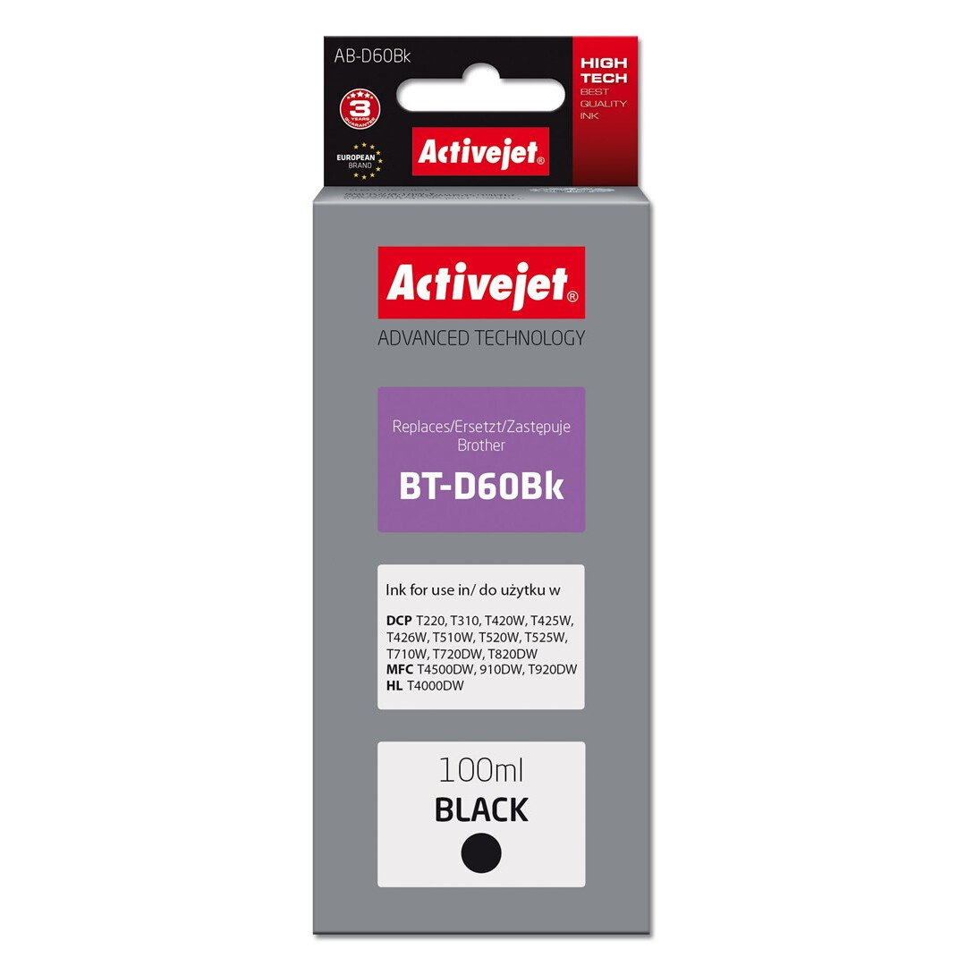 Kārtridžs Activejet AB-D60Bk Ink for Brother 100 ml black (Brother BT-D60Bk)