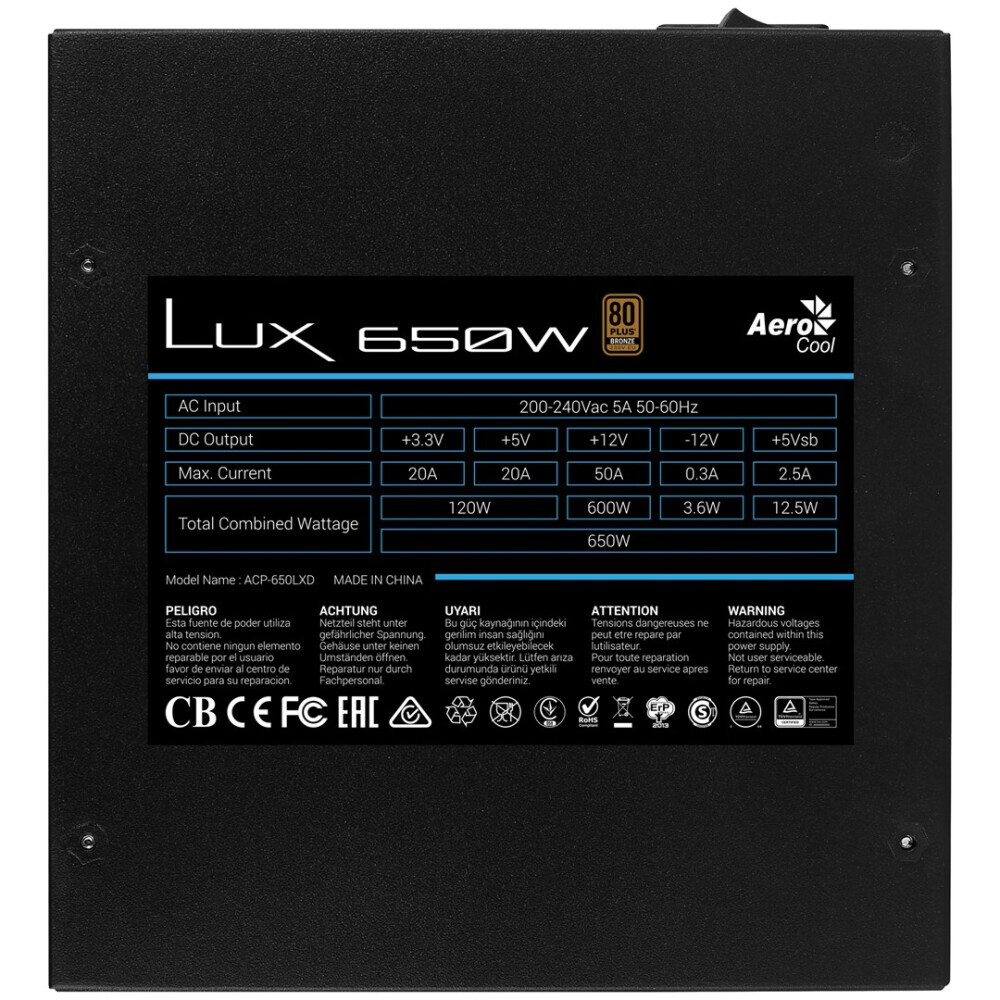 Barošanas bloks Aerocool LUX 650W (AEROLUX-650-80BRONZE) - foto 4