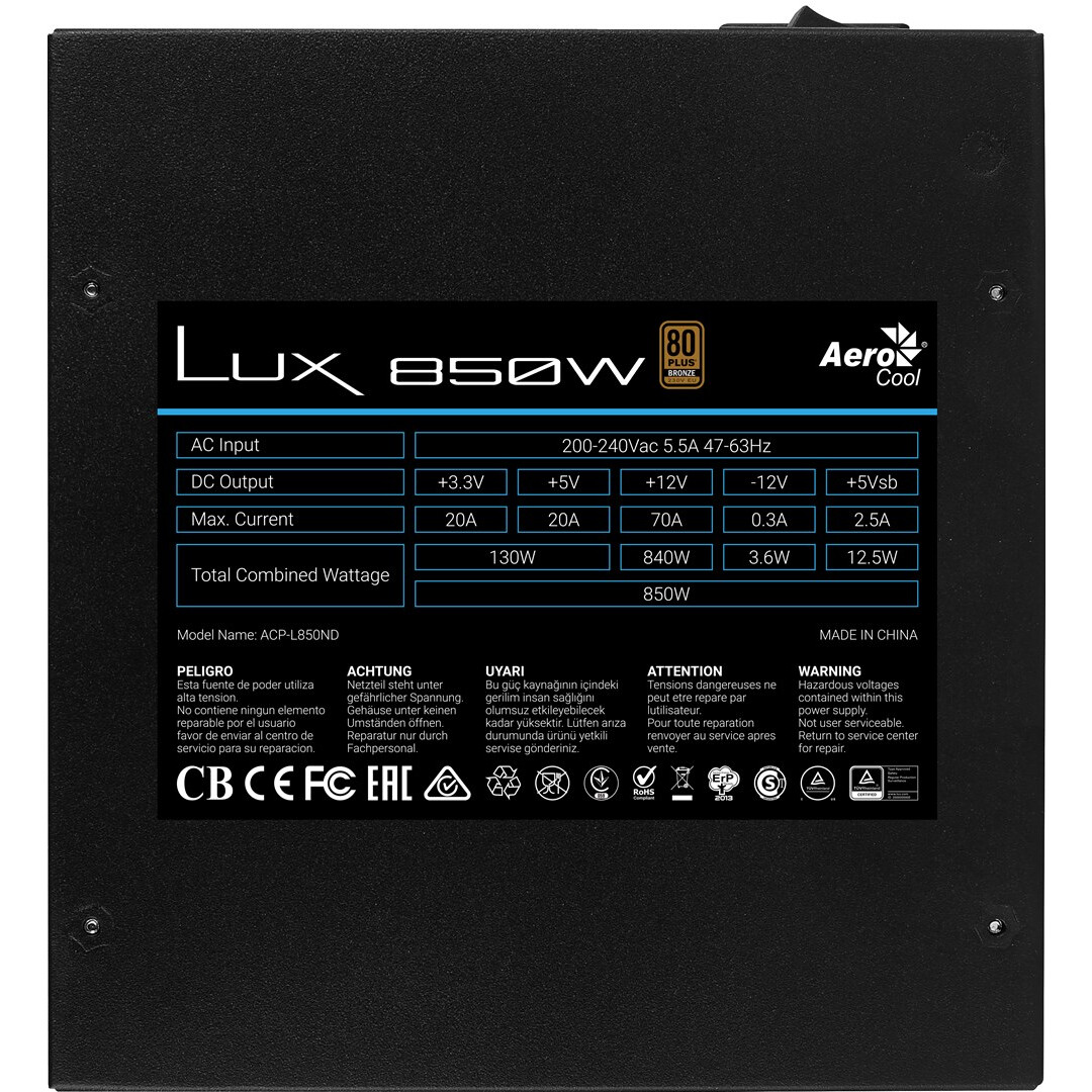Barošanas bloks Aerocool LUX850 850W (AEROLUX-850-80BRONZE) - foto 5