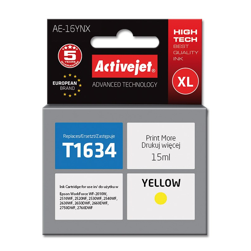 Kārtridžs Activejet AE-16YNX Ink (replacement for Epson 16XL T1634; Supreme; 15 ml; yellow) (AE-16YNX)