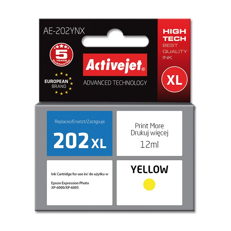 Kārtridžs Activejet AE-202YNX ink (replacement for Epson 202XL H44010; Supreme; 12 ml; yellow) (AE-202YNX)