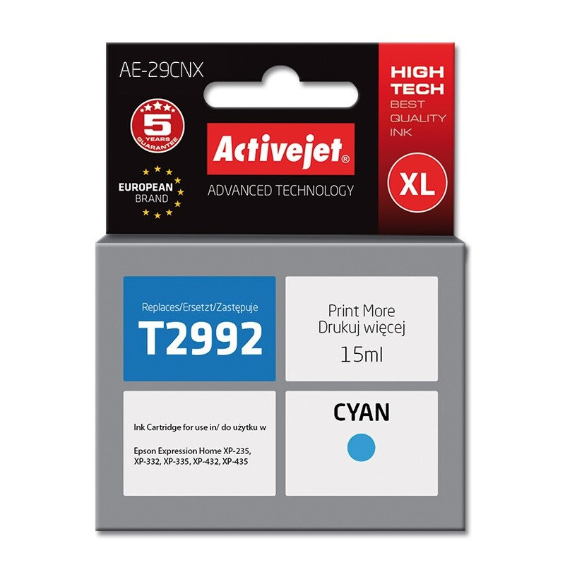 Kārtridžs Activejet AE-29CNX Ink (Replacement for Epson 29XL T2992; Supreme; 15 ml; cyan) (AE-29CNX)