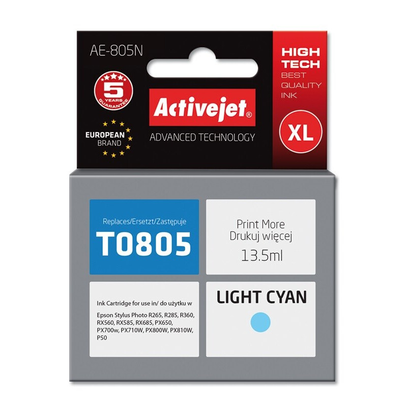 Kārtridžs Activejet AE-805N Ink (replacement for Epson T0805; Supreme; 13,5 ml; light blue) (AE-805N)