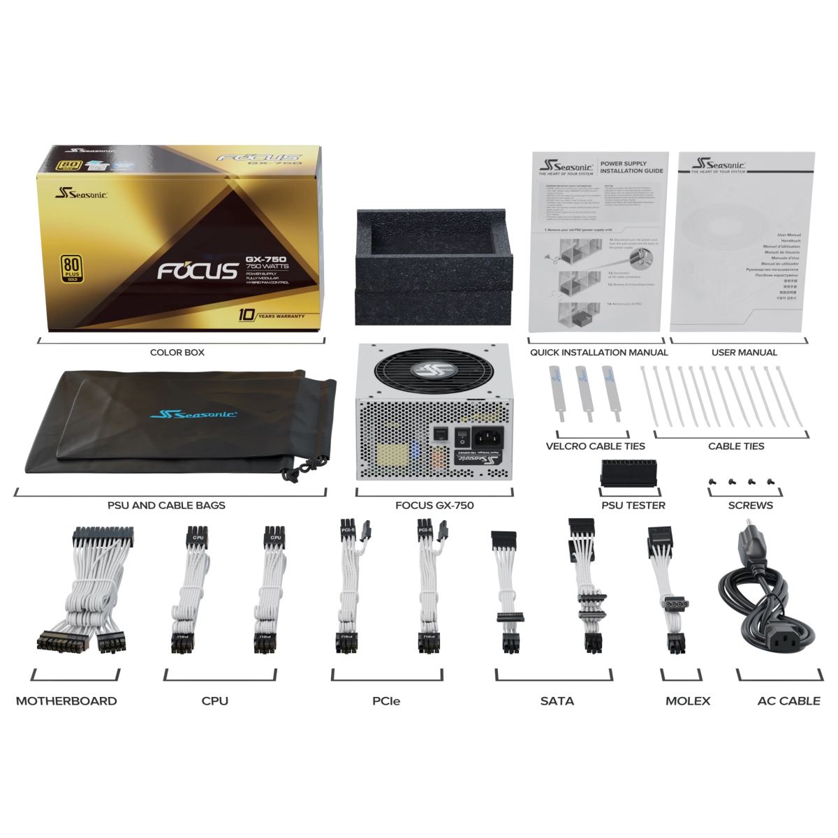 Barošanas bloks SEASONIC FOCUS GX 750W (FOCUS-GX-750-V4-WHITE) - foto 9