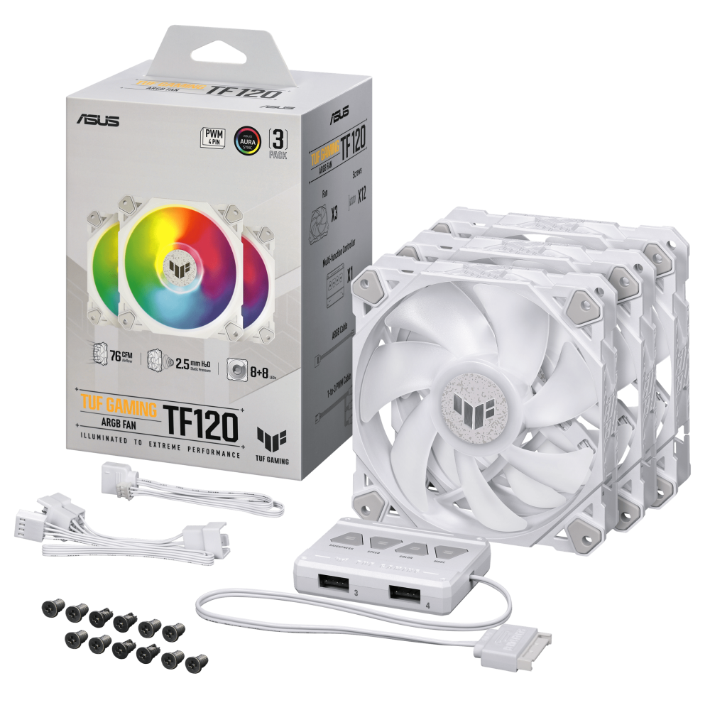 Korpusa dzesētājs ASUS TUF GAMING TF120 ARGB WHITE Kit of 3 (90DA0033-B09030) - foto 7
