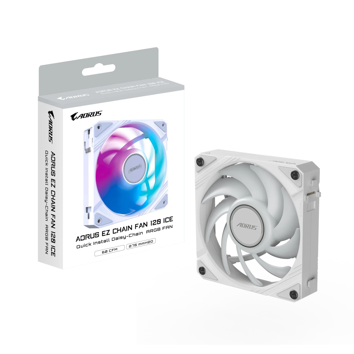 Korpusa dzesētājs Gigabyte AORUS EZ CHAIN 120 ICE White - GP-ECFAN1201 ICE - foto 5
