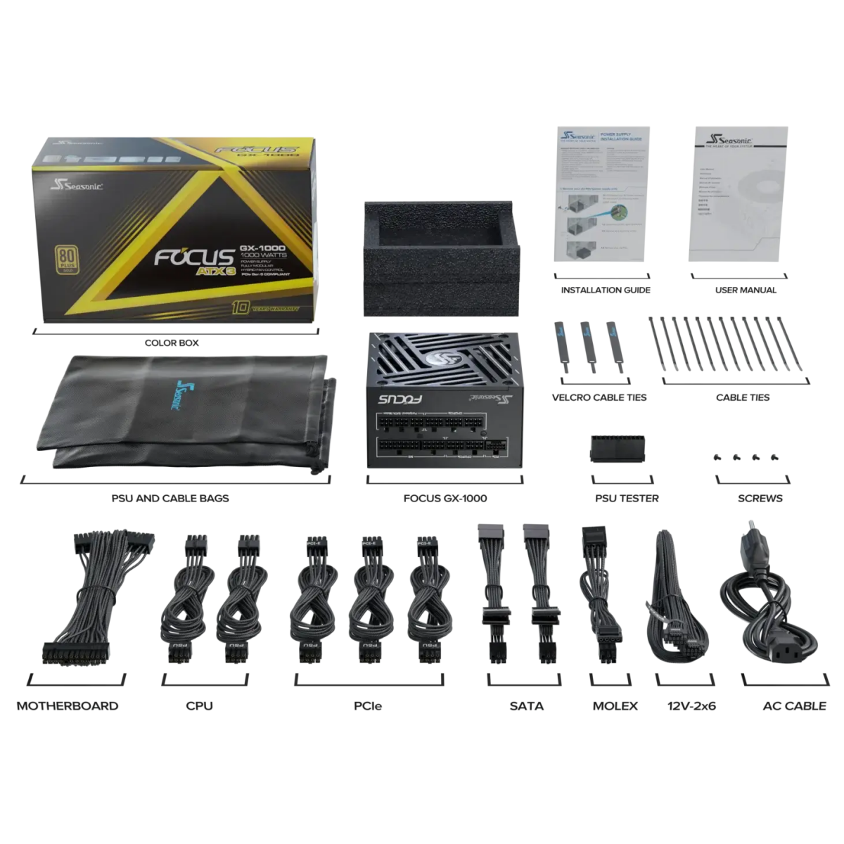 Barošanas bloks Seasonic Focus-GX-1000 1000W Black (FOCUS-GX-1000-V4) - foto 10