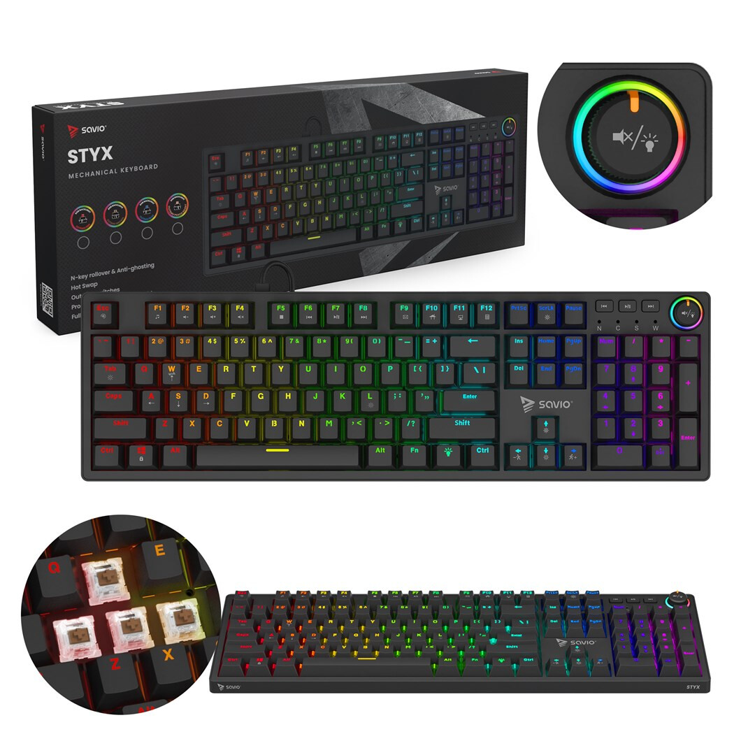 Tastatūra SAVIO STYX RGB Black (STYX BROWN)