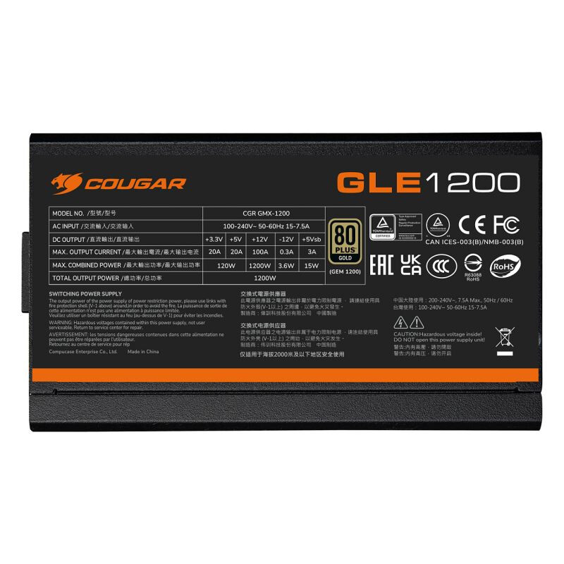 Barošanas bloks Cougar GLE-1000 1000W Black (CGR GLE-1000)