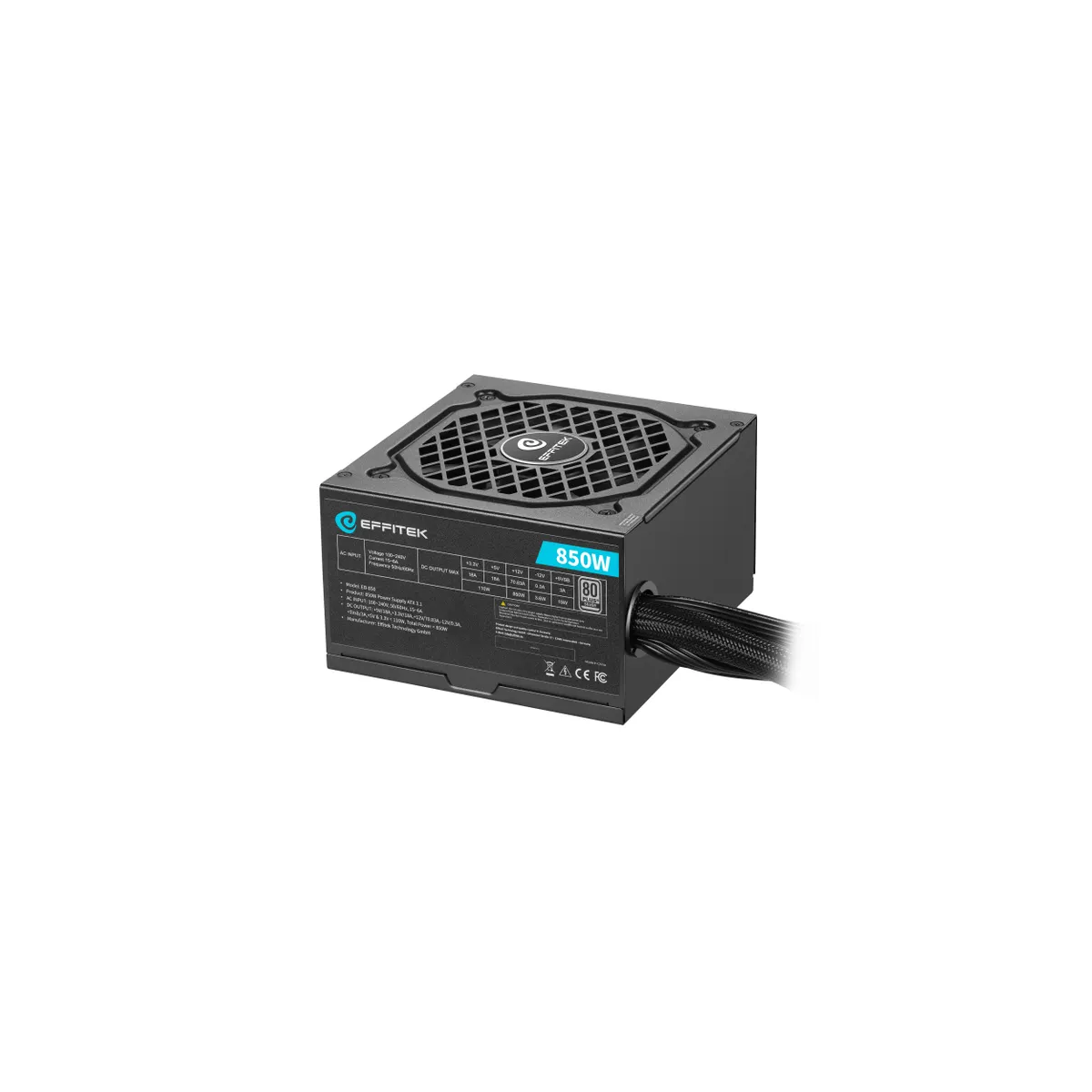 Barošanas bloks EFFITEK EB-850 850 W Black