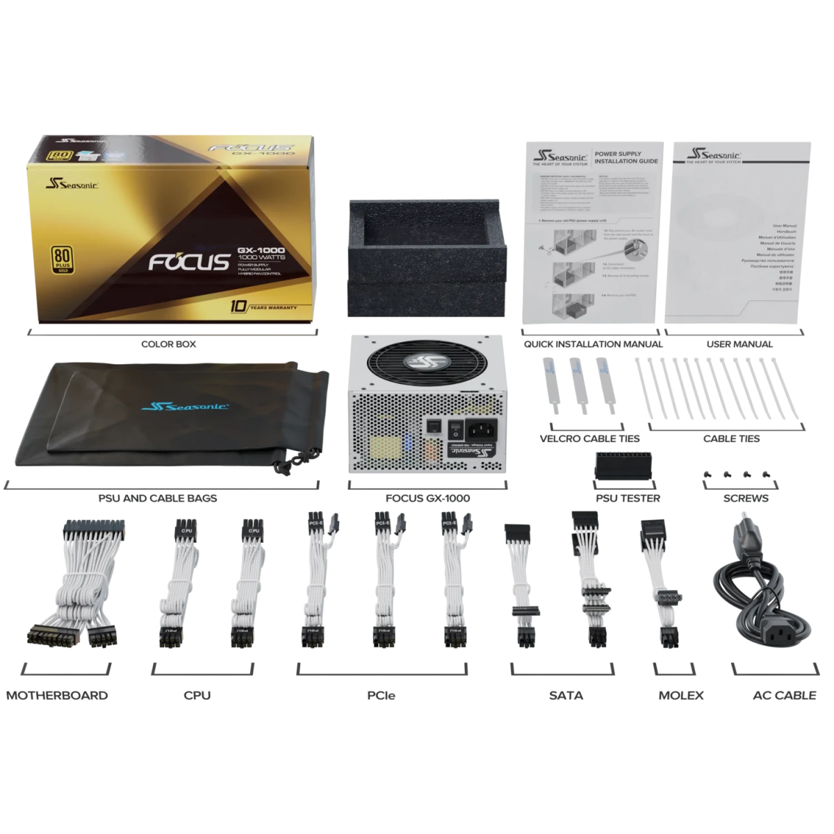 Barošanas bloks Seasonic Focus GX White Edition 1000W White (FOCUS-GX-1000-WHITE)