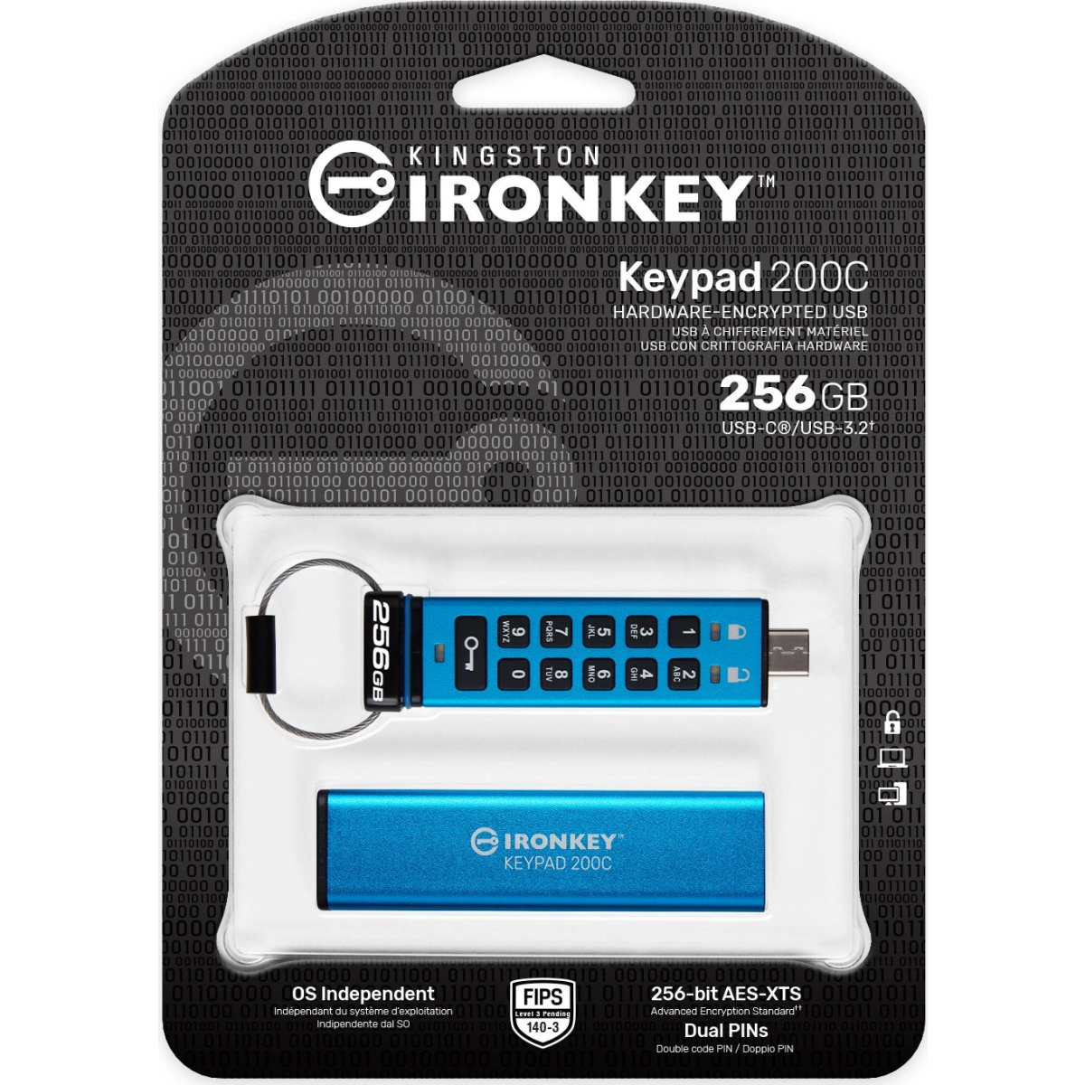 USB zibatmiņa Kingston IronKey Keypad 200C 256GB Blue (IKKP200C/256GB) - foto 2