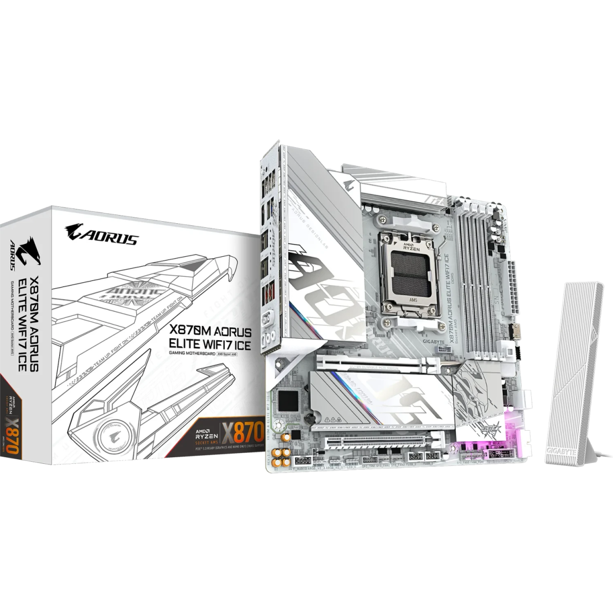 Pamatplate GIGABYTE X870 X870M AORUS Elite WIFI7 ICE White (X870M A ELITE WF7 ICE) - foto 2