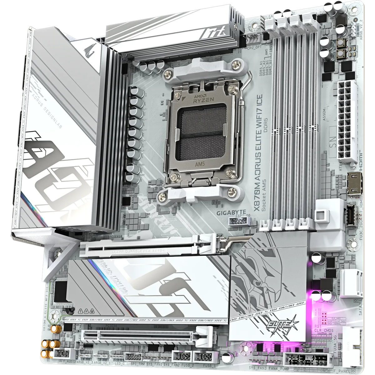 Pamatplate GIGABYTE X870 X870M AORUS Elite WIFI7 ICE White (X870M A ELITE WF7 ICE) - foto 3