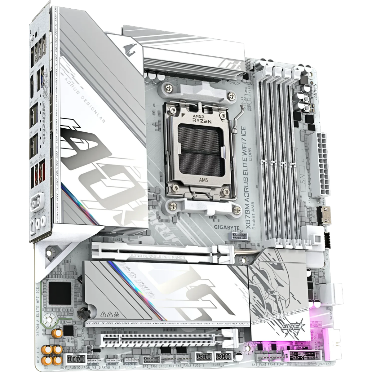 Pamatplate GIGABYTE X870 X870M AORUS Elite WIFI7 ICE White (X870M A ELITE WF7 ICE) - foto 4