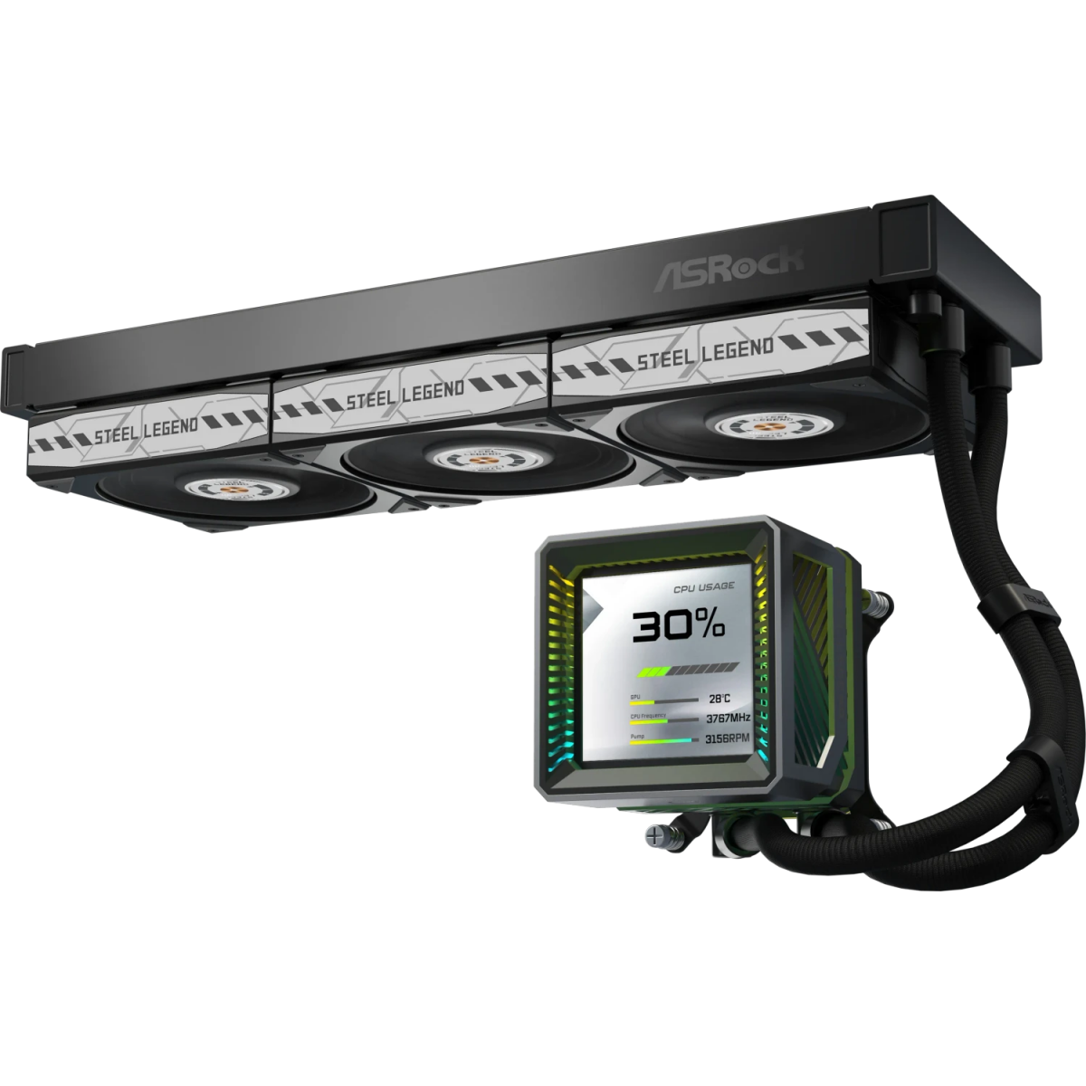 Procesoru dzesētājs ASRock Steel Legend 360 Dark Black (90-ASLA36-BAAGA5) - foto 8