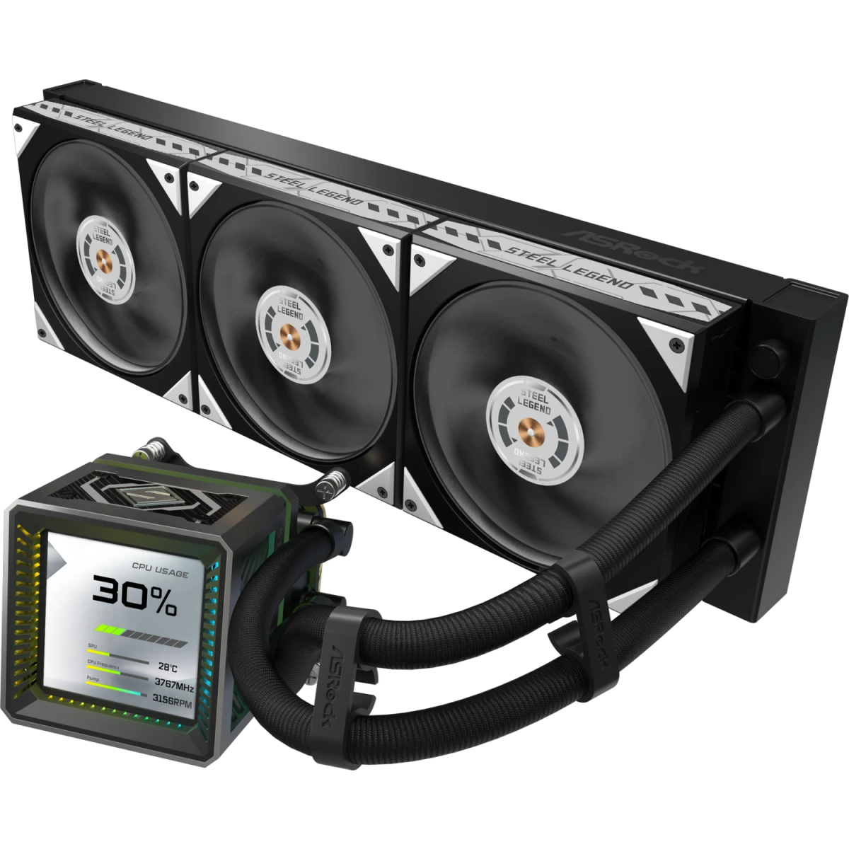 Procesoru dzesētājs ASRock Steel Legend 360 Dark Black (90-ASLA36-BAAGA5) - foto 9