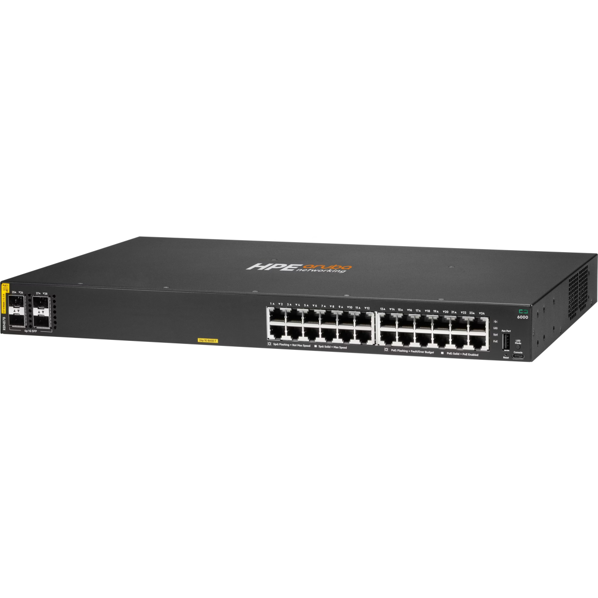Slēdzis (komutators) HPE Aruba Networking CX 6000 24p 10M/100M/1G Class4 PoE 4p SFP 1G 370W Black (R8N87B/ABB) - foto 2