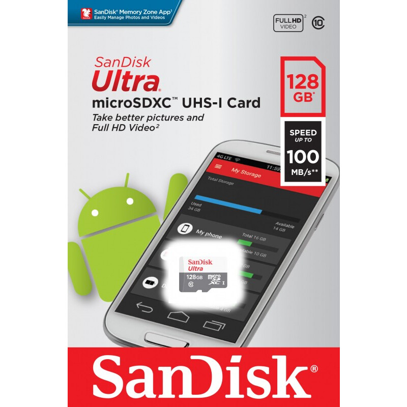 Speicherkarte 128GB MicroSD SanDisk Ultra (SDSQUNR-128G-GN6MN)