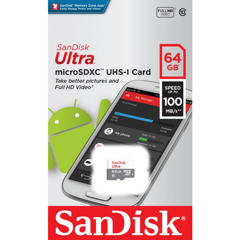 Speicherkarte 64GB MicroSD SanDisk Ultra (SDSQUNR-064G-GN3MN)