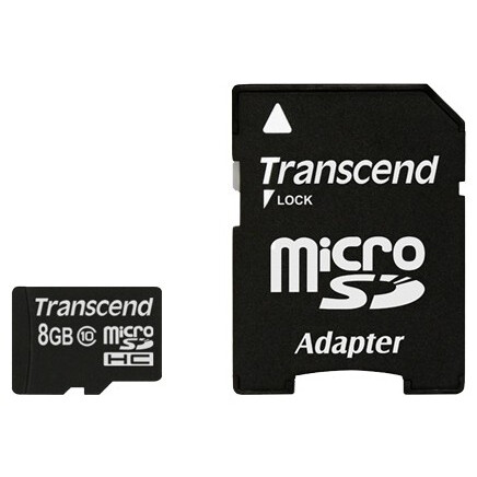Speicherkarte 8GB MicroSD Transcend + SD adapter (TS8GUSDHC10)