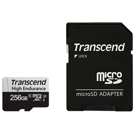 Speicherkarte 256GB MicroSD Transcend 350V + SD adapter (TS256GUSD350V)