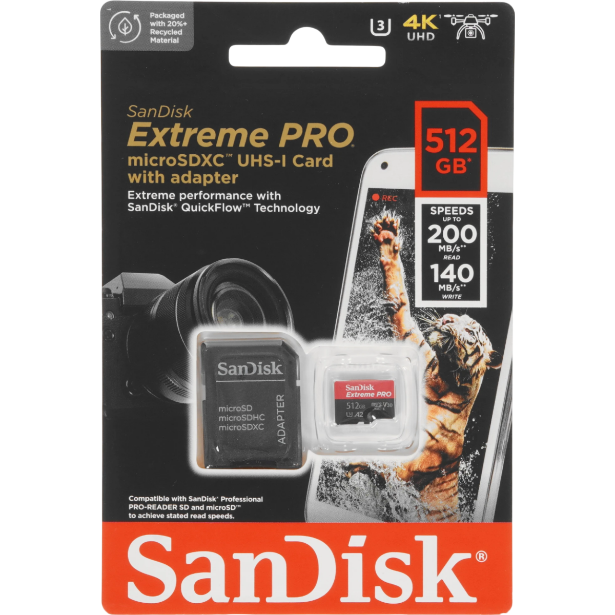 Speicherkarte 512GB MicroSD SanDisk Extreme Pro + SD adapter (SDSQXCD-512G-GN6MA) - Foto 2
