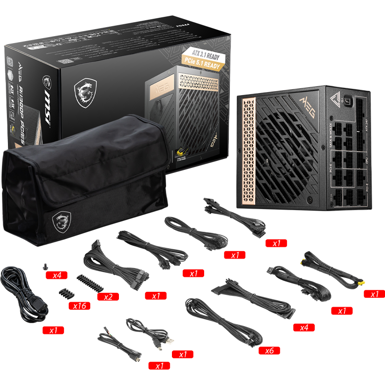 Netzteil 1300W MSI MEG Ai1300P PCIE5 - 306-7ZP4A11-CE0 - Foto 5