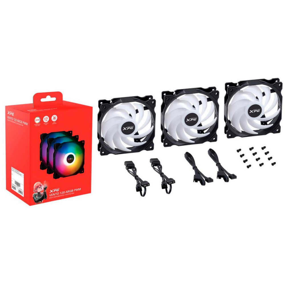 Gehäuselüfter ADATA XPG VENTO 120 ARGB PWM Black (3 pcs) - VENTO120ARGBPWM3C-BKCWW - Foto 6