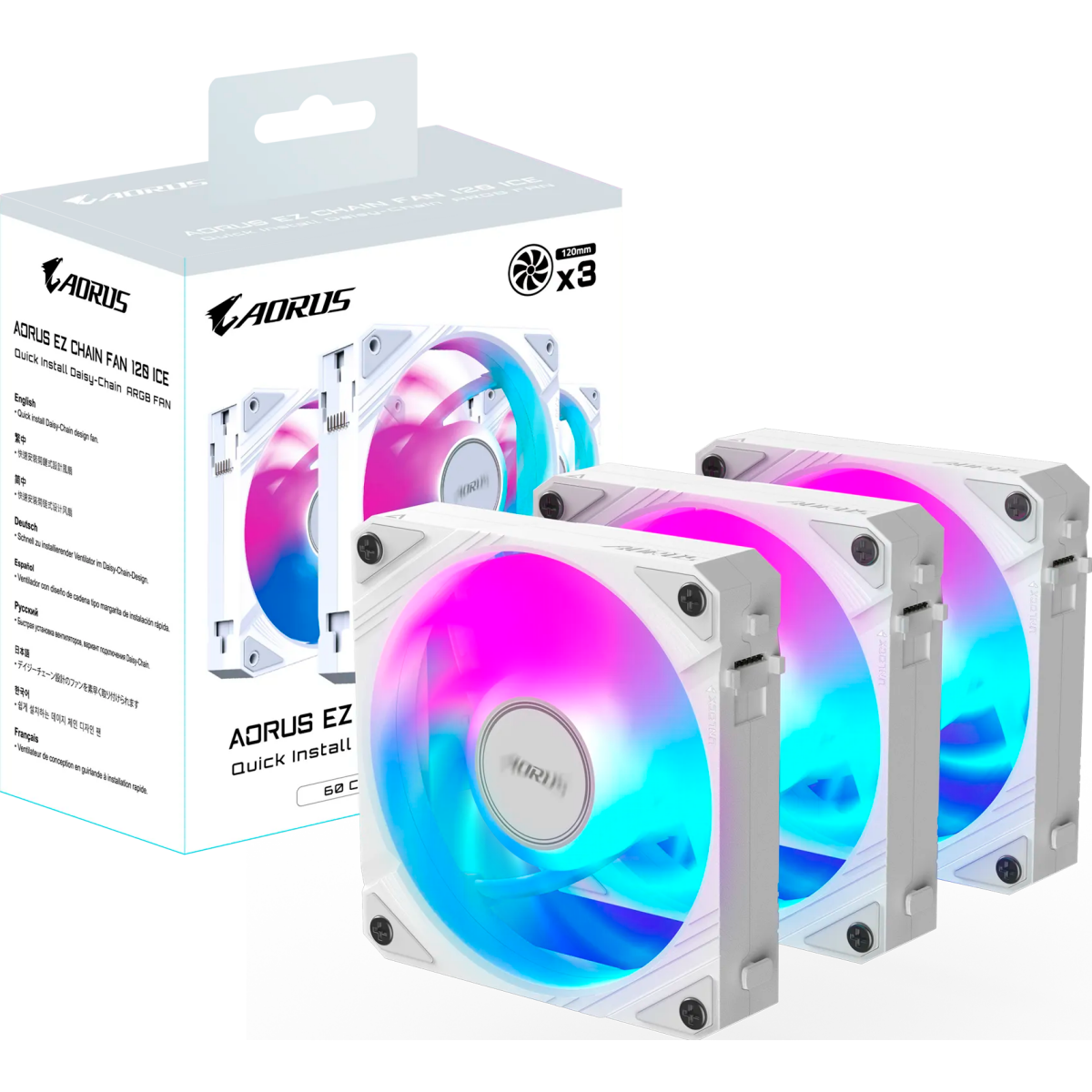 Gehäuselüfter Gigabyte AORUS EZ CHAIN FAN 120 ICE (3 pcs) - GP-ECFAN1203 ICE - Foto 7