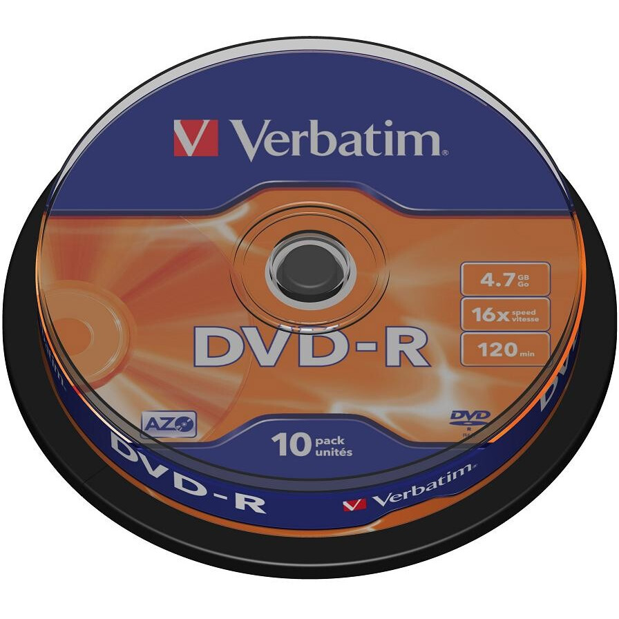 DVD-R Disc Verbatim 4.7GB 16x Cake Box (10 pcs) - 43523