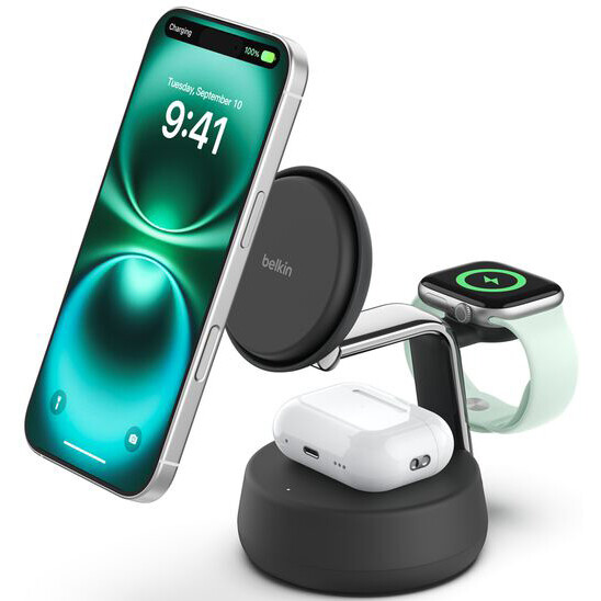 kabelloses Ladegerät Belkin 3-in-1 Magnetic Charging Dock with Qi2 25W - WIZ040kqCH