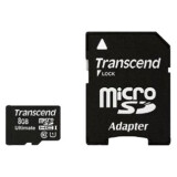 Speicherkarte 8GB MicroSD Transcend + SD adapter (TS8GUSDHC10U1)