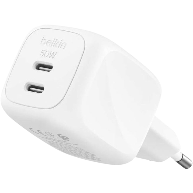 Netzwerk-Ladegerät Belkin BoostCharge Pro Dual USB-C GaN Wall Charger 50W White - WCH019kqWH