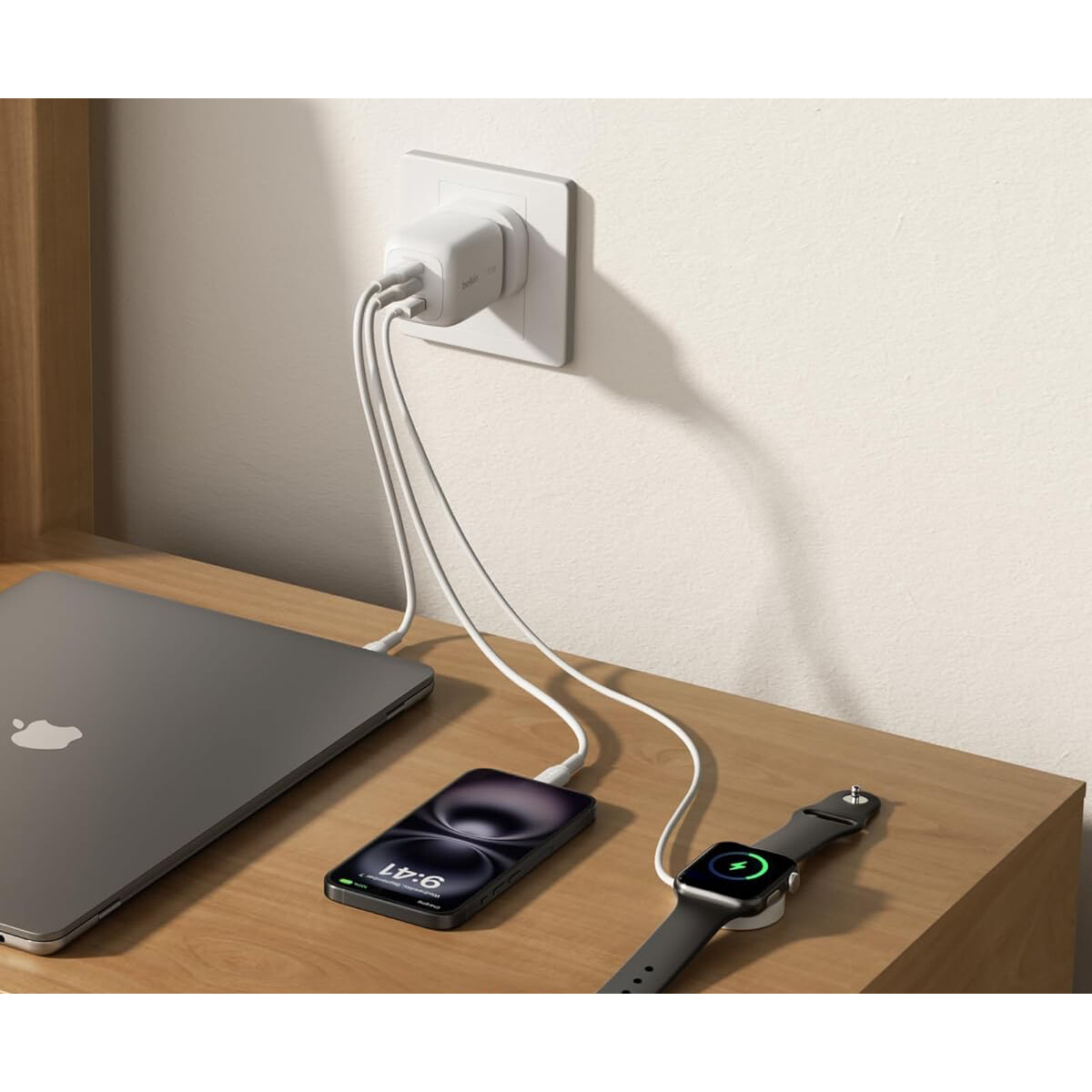 Netzladegerät Belkin BoostCharge Pro 3-Port GaN Wall Charger 70W White - WCH018HQWH - Foto 4