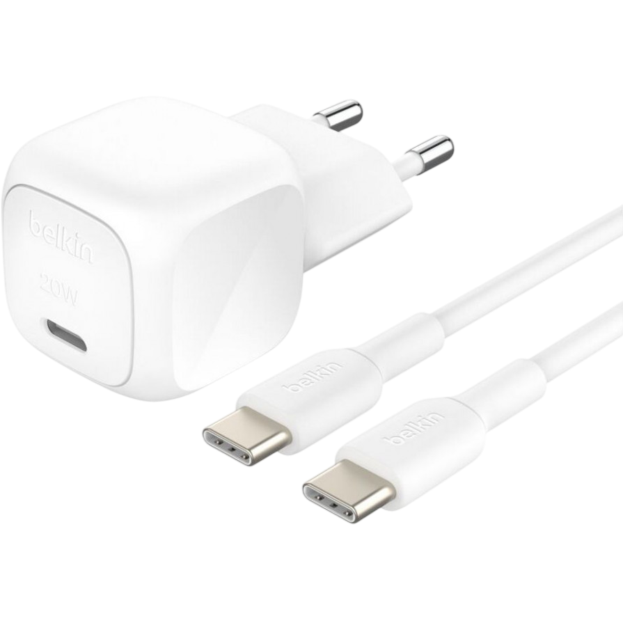 Netzladestation Belkin BoostCharge USB-C Wall Charger 20W + USB-C Cable White - WCA009kq1MWH-B6