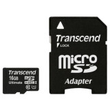 Speicherkarte 16GB MicroSD Transcend + SD adapter (TS16GUSDHC10U1)