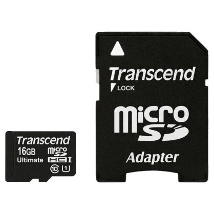 Speicherkarte 16GB MicroSD Transcend + SD adapter (TS16GUSDHC10U1)