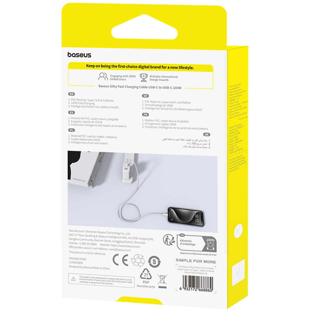 Kabel USB Type-C - USB Type-C, 1m, Baseus P10377704213-00 - Foto 6
