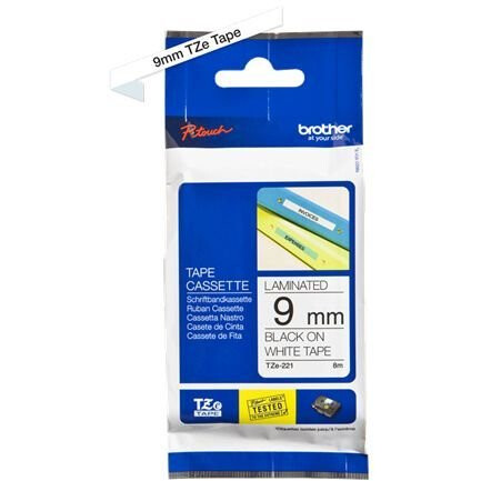 Lente Brother TZE-221 tape black/white 9mm 8m (TZE221) - foto 2