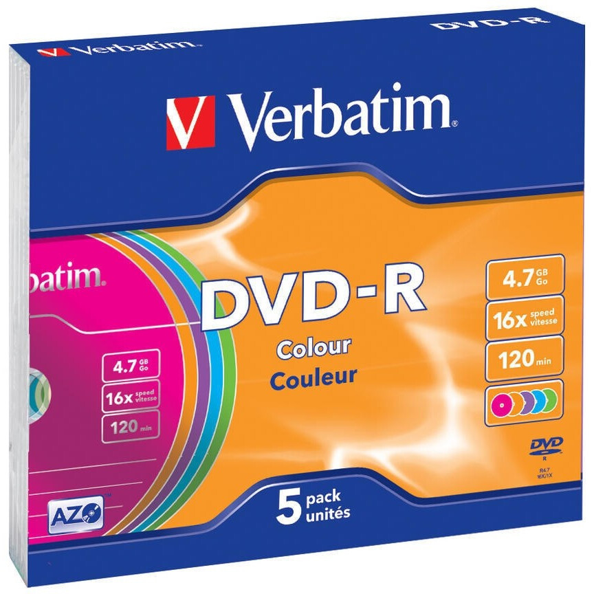 DVD+RW Laufwerk Verbatim 4.7GB 16x Slim Color (5 pcs) (43557)
