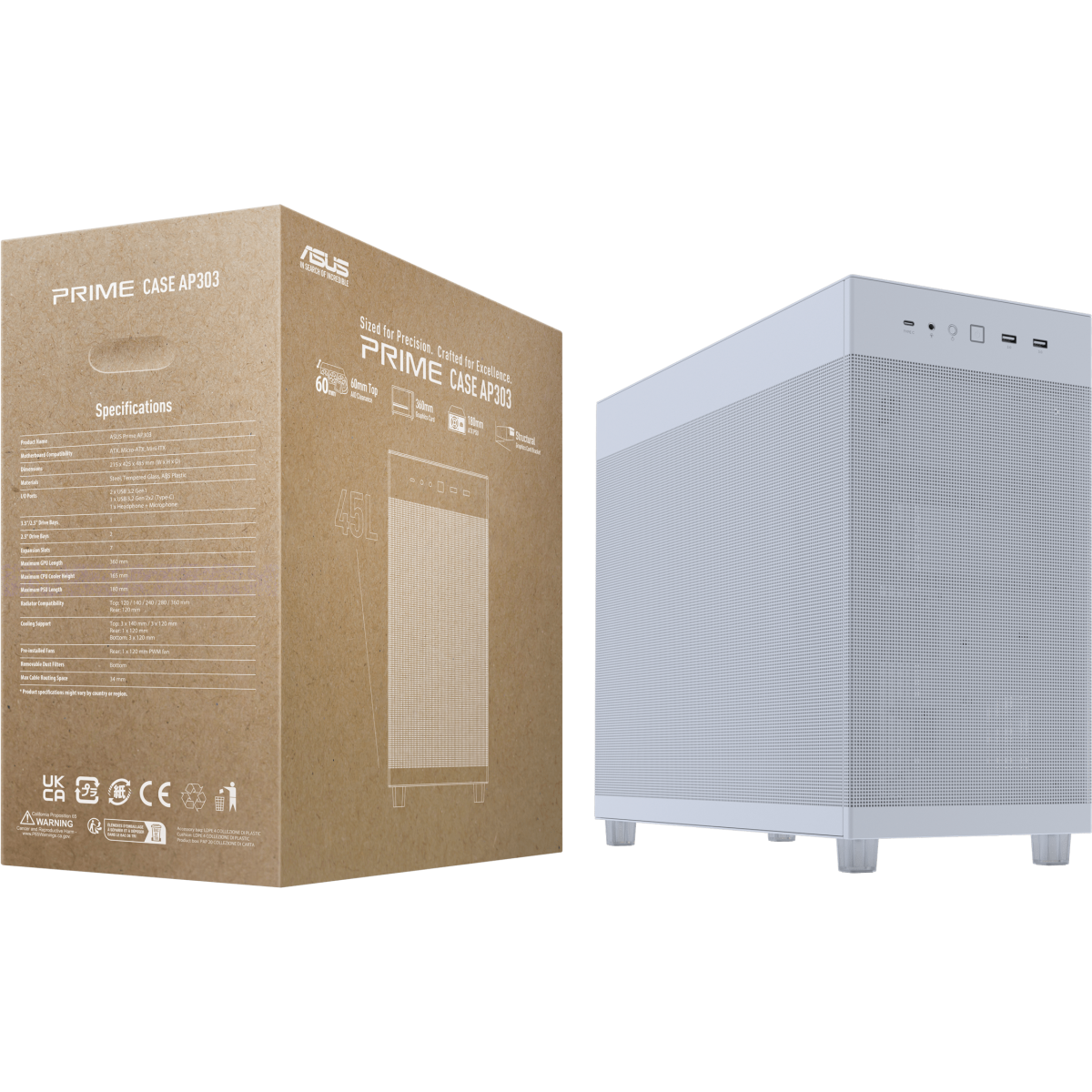 Gehäuse ASUS Prime AP303 Mesh White - 90DC00V3-B39000 - Foto 14