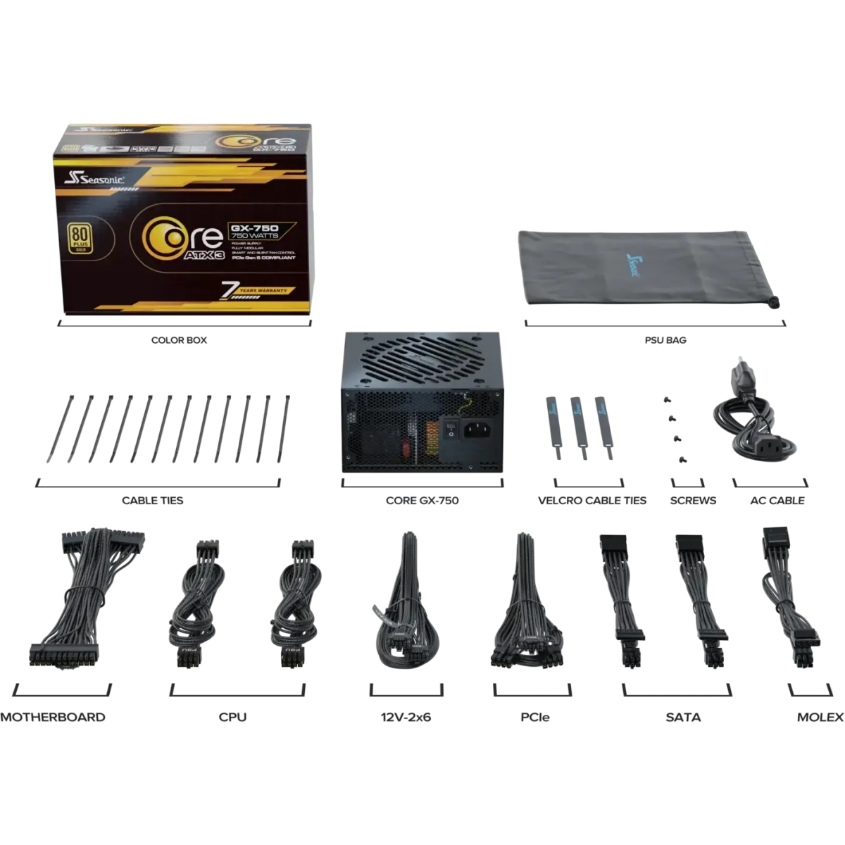 Блок питания 750W Seasonic Core GX-750 ATX 3.1 Black - SRP-CGX751-A5A32SF - Foto 9