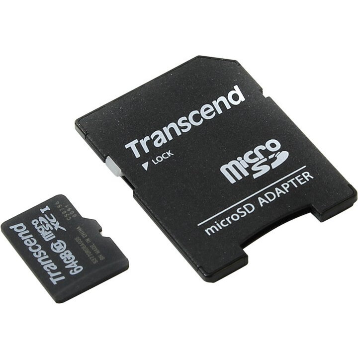 Speicherkarte 64GB MicroSD Transcend + SD adapter (TS64GUSDXC10)